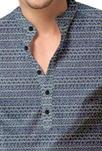 Men's Printed Spread Collar Casual Shirt Navy Blue bqu5q7-dm