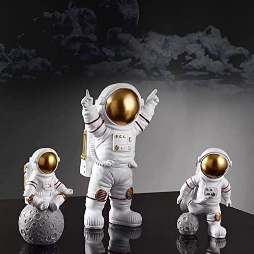 Astronaut Spaceman Statue Ornament Home Office Desktop Figurine Decors Set of 3 - Golden bqu5q7-dm