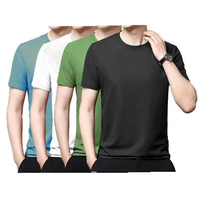 Polyester Stretchable Solid Half Sleeves Mens Round Neck T-Shirt Pack Of 4 bqu5q7-dm