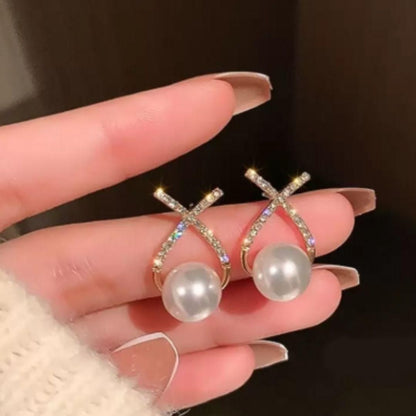 Korean Studded Cross Pearl Stud Earrings bqu5q7-dm