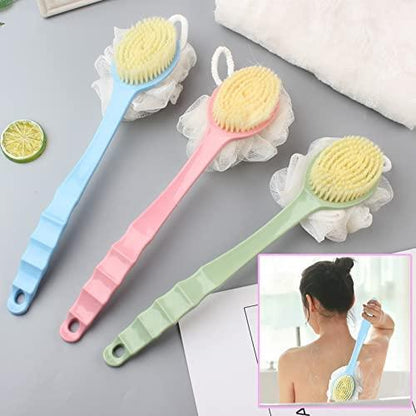 2 IN 1 loofah with handle, Bath Brush, back scrubber, Bath Brush with Soft Comfortable Bristles And Loofah with handle, Double Sided Bath Brush Scrubber for bathing bqu5q7-dm
