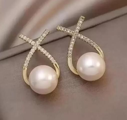 Korean Studded Cross Pearl Stud Earrings bqu5q7-dm