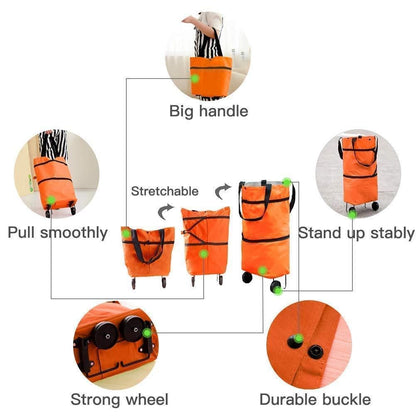 Foldable Light Weight Polyester Shopping Trolley Bag for Vegetables, Grocery, Travel Dual Wheel Waterproof Trolley Bag (Multicolor) bqu5q7-dm