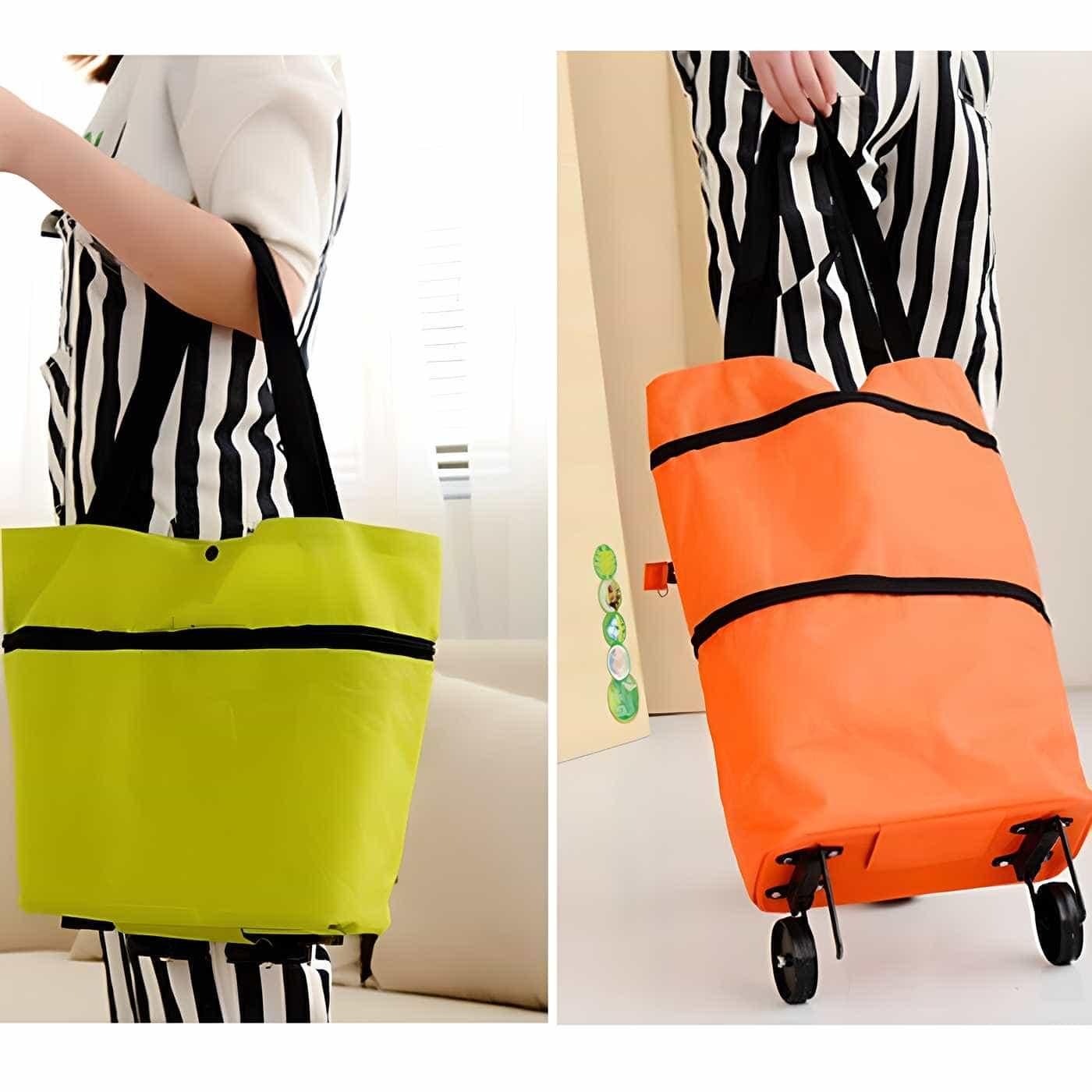 Foldable Light Weight Polyester Shopping Trolley Bag for Vegetables, Grocery, Travel Dual Wheel Waterproof Trolley Bag (Multicolor) bqu5q7-dm