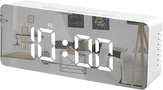 Digital Alarm Clock, LED Display Clock Best Makeup Bedroom Mirror Travel Alarm Office Bedroom Clock, Alarm Clock with Snooze, Dimmer Control, Support Battery Powered bqu5q7-dm