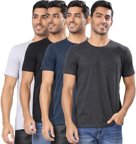 Men's Polycotton Solid Round Neck T-shirts (Pack of 4) bqu5q7-dm