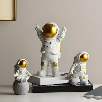 Astronaut Spaceman Statue Ornament Home Office Desktop Figurine Decors Set of 3 - Golden bqu5q7-dm