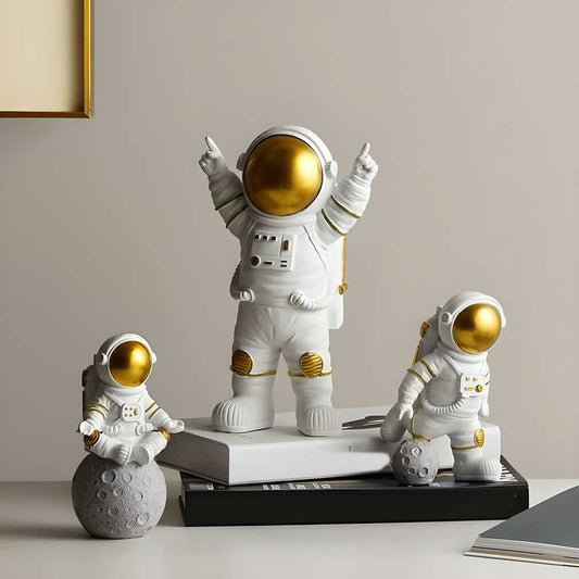 Astronaut Spaceman Statue Ornament Home Office Desktop Figurine Decors Set of 3 - Golden bqu5q7-dm