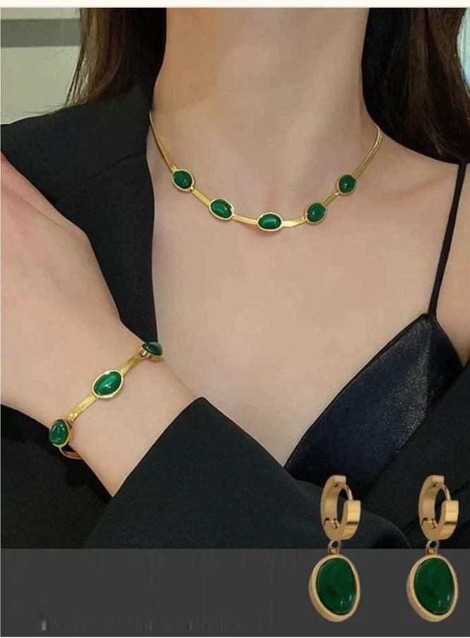 Oval Green Crystal Pendant Necklace Set With Bracelet bqu5q7-dm