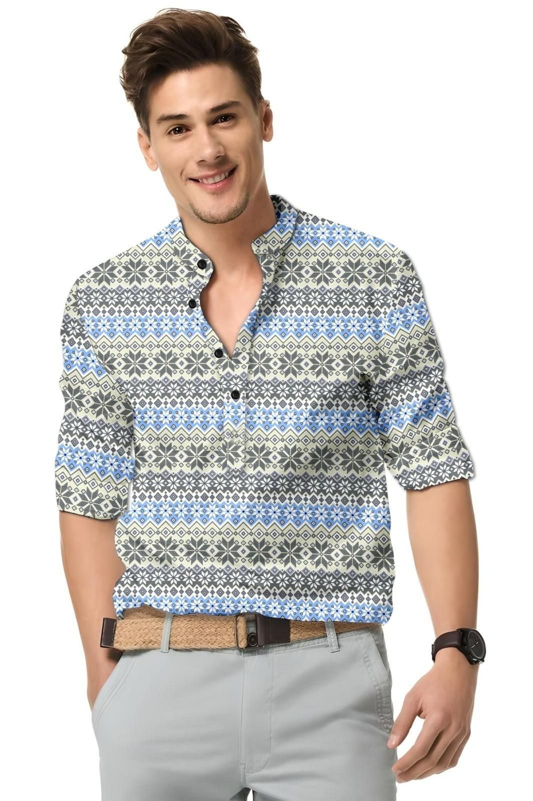 Men's Printed Spread Collar Casual Shirt Multicolor bqu5q7-dm