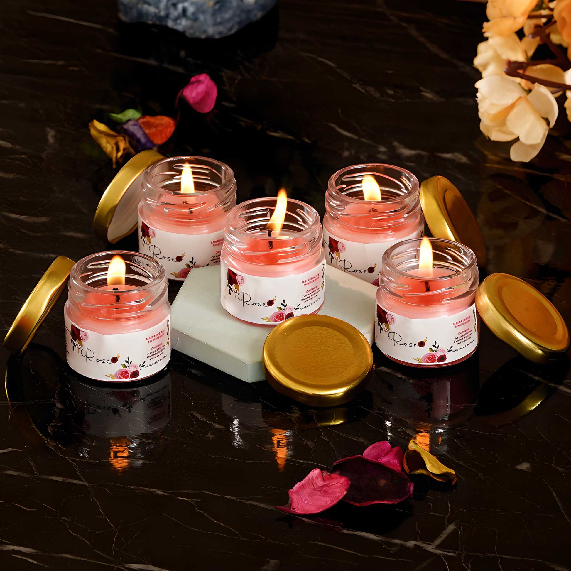 eCraftIndia Set of 5 Rose Scented Minijar Candle bqu5q7-dm