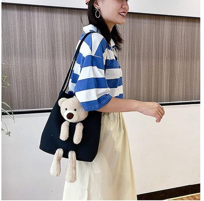 Cute Shoulder Bag Kawaii Tote Handbag with Cute Teddy Bear bqu5q7-dm