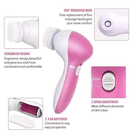 5 in 1 Portable Electric Facial Cleaner Battery Powered Multifunction Massager, bqu5q7-dm