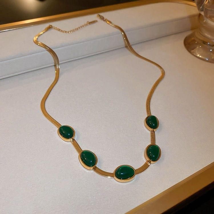 Oval Green Crystal Pendant Necklace Set With Bracelet bqu5q7-dm
