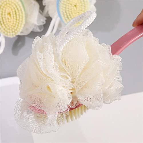 2 IN 1 loofah with handle, Bath Brush, back scrubber, Bath Brush with Soft Comfortable Bristles And Loofah with handle, Double Sided Bath Brush Scrubber for bathing bqu5q7-dm