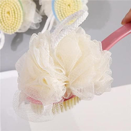 2 IN 1 loofah with handle, Bath Brush, back scrubber, Bath Brush with Soft Comfortable Bristles And Loofah with handle, Double Sided Bath Brush Scrubber for bathing bqu5q7-dm