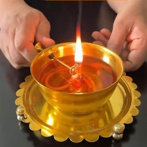 Golden Brass Akhand Diya Lamp with Rotating Wick Soppykart